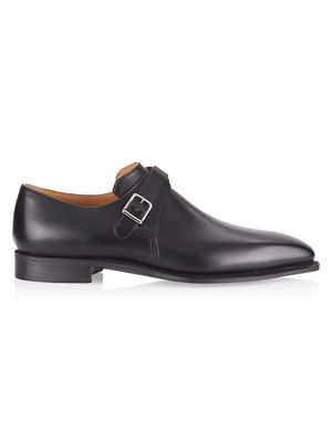 Men's Arca Buckle Pullman Monk Strap Calf Leather Shoes - Black - Size 7.5 - Black - Size 7.5