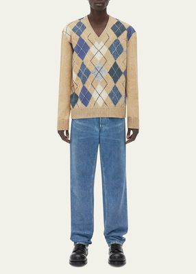 Men's Argyle Print Leather Sweater