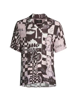 Men's Artist In Residence Ross Pino Camp Shirt - Black - Size Small - Black - Size Small