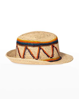 Men's Artist Stripe Raffia Trilby Fedora Hat