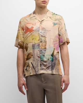 Men's Artwork-Print Camp Shirt