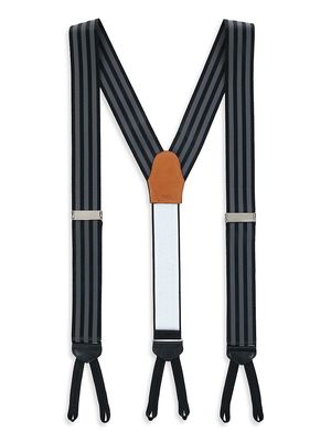 Men's Astaire Grosgrain Striped Suspenders - Black Grey - Black Grey