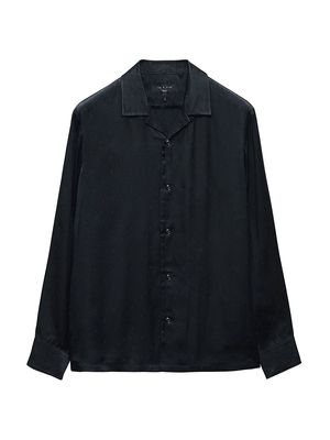 Men's Avery Jacquard Relaxed-Fit Camp Shirt - Black - Size Small