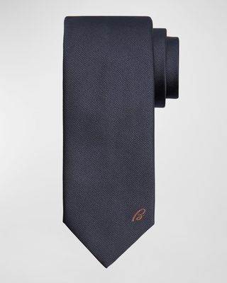 Men's B-Embroidered Silk Twill Tie