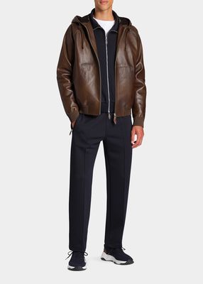 Men's B-Way Hooded Leather Blouson Jacket