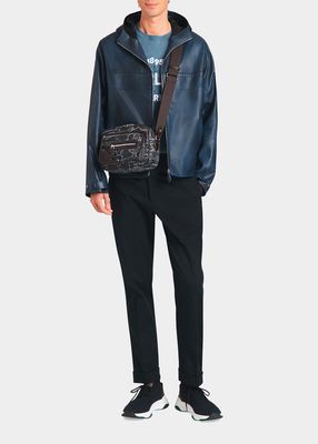 Men's B-Way Hooded Leather Full-Zip Jacket