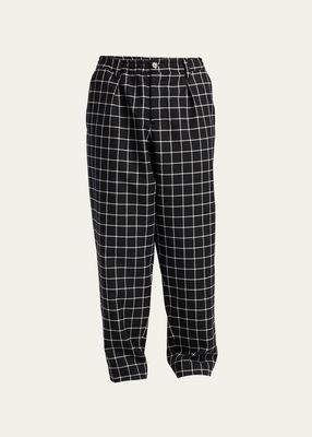 Men's Baggy Pleated Grid Check Pants