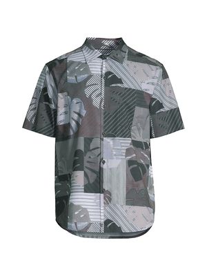 Men's Bahama Coast Patchwork Palms Button-Front Shirt - Black - Size Small - Black - Size Small
