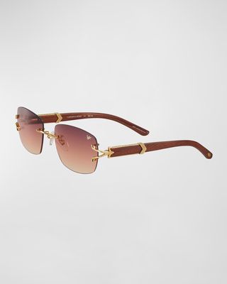 Men's Bal Harbour Wood 24K Yellow Gold Rectangle Sunglasses