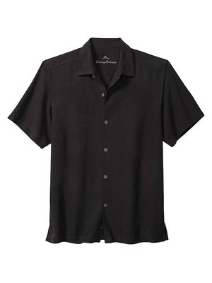 Men's Bali Border Silk Camp Shirt - Black - Size Medium