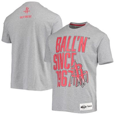 Men's BALL'N Heathered Gray Houston Rockets Since 1967 T-Shirt in Heather Gray