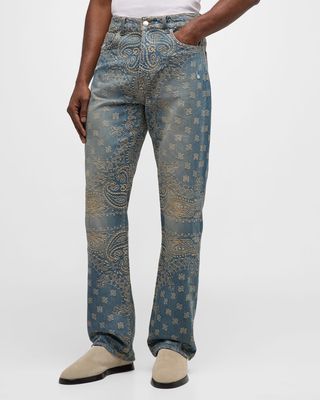 Men's Bandana Jacquard Straight-Leg Jeans