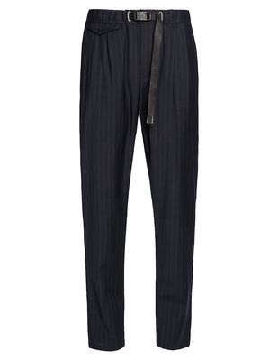Men's Banker Pinstripe Pleated Pants - Navy White - Size 34 - Navy White - Size 34