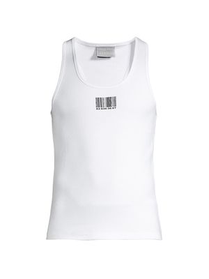 Men's Barcode Cotton Tank Top - White - Size XS