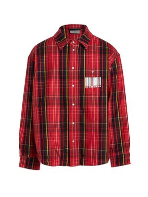 Men's Barcode Flannel Shirt - Red Check - Size Medium - Red Check - Size Medium