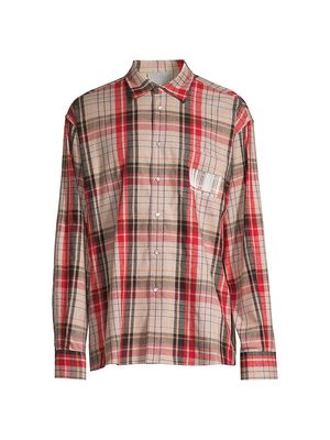 Men's Barcode Plaid Flannel Shirt - Stone Check - Size XL - Stone Check - Size XL