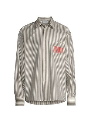 Men's Barcode Striped Button-Front Shirt - White Black Stripes - Size XS