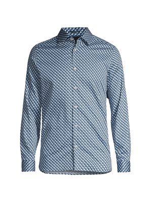 Men's Barder Geometric Button-Down Shirt - Dark Blue - Size Large - Dark Blue - Size Large