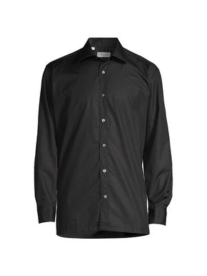 Men's Barrel Cuff Button-Up Shirt - Black - Size 15 - Black - Size 15
