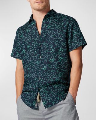 Men's Barrytown Geo-Floral Linen Short-Sleeve Shirt