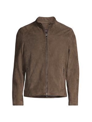 Men's Basic Suede Racer Jacket - Brown - Size Small - Brown - Size Small