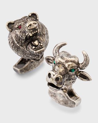 Men's Bear and Bull Mechanical Cufflinks with Swarovski Crystal