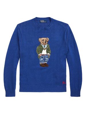 Men's Bear Cotton Crewneck Sweater - Beach Royal - Size XL