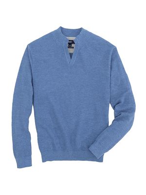Men's Belmore Splitneck Cotton Sweater - Laguna Blue - Size Small - Laguna Blue - Size Small