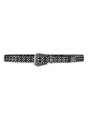 Men's Belt in Leather with Studs and Crystals - Black - Size 36