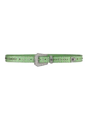 Men's Belt in Leather with Studs and Crystals - Mint Green - Size 40