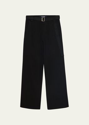 Men's Belted Straight Cotton Pants