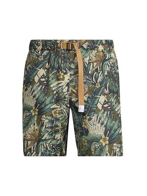 Men's Belted-Waist Printed Swim Shorts - Green Teal Tan - Size Small - Green Teal Tan - Size Small