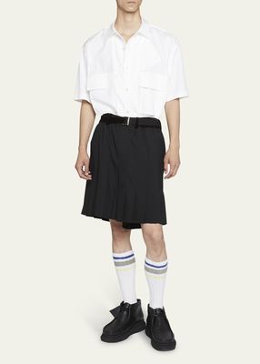 Men's Belted Wool-Blend Pleated Kilt Shorts