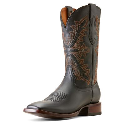 Men's Bench Made Bassett Cowboy Boots in Cool Black Bison Leather, Size: 7 D / Medium by Ariat