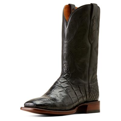 Men's Bench Made Bassett Western Boots in Black American Alligator Leather, Size: 7 D / Medium by Ariat
