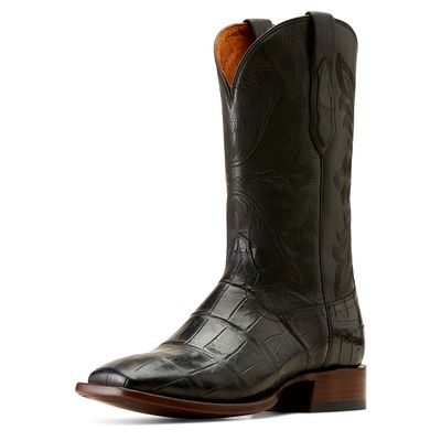 Men's Bench Made Bassett Western Boots in Black American Alligator Tail Leather