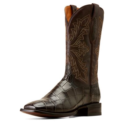 Men's Bench Made Bassett Western Boots in Hickory American Alligator Leather, Size: 7 D / Medium by Ariat