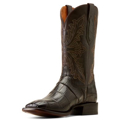 Men's Bench Made Bassett Western Boots in Hickory American Alligator Tai Leather