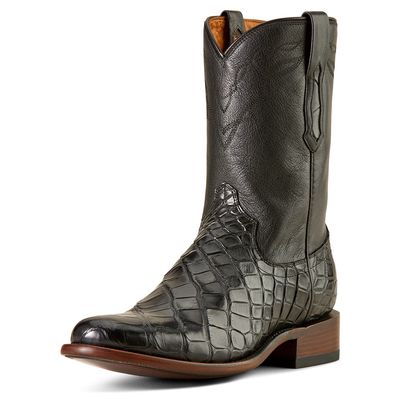 Men's Bench Made Clanton Western Boots in Black American Alligator Midnight Leather