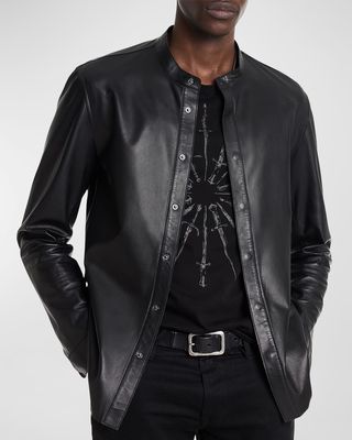 Men's Bernard Band-Collar Leather Overshirt