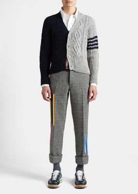 Men's Bicolor Aran Knit Cardigan Sweater