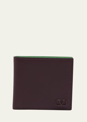 Men's Bicolor Leather VLogo Bifold Wallet