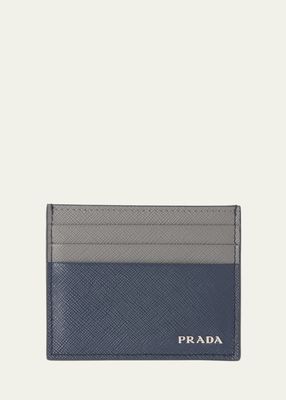 Men's Bicolor Saffiano Leather Card Holder