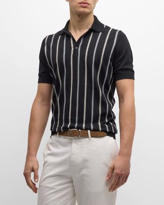 Men's Bicolor Stripe Polo Sweater