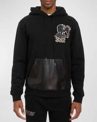 Men's Black Aces Hoodie with Leather Pocket