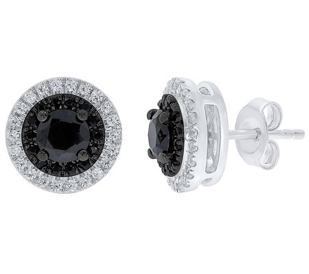 Men's Black & White Diamond Halo Earrings, Ster ing Silver