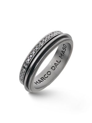 Men's Black Diamond, Silver, & Enamel Acies Triple Line Thin Ring - Black - Size 10 - Black - Size 10