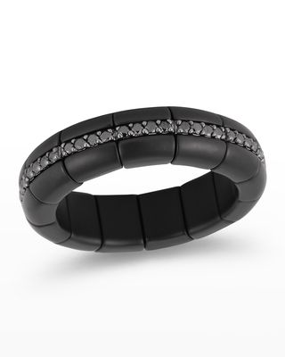 Men's Black Matte Ceramic Eternity Ring with Black Diamonds