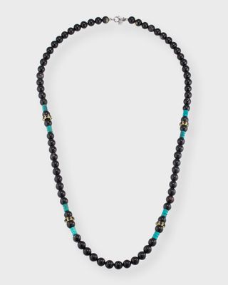 Men's Black Tourmaline Beaded Necklace with Black Sapphires