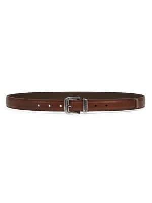 Men's Blotted Calfskin Belt With Detailed Buckle And Tip - Brown - Size 38